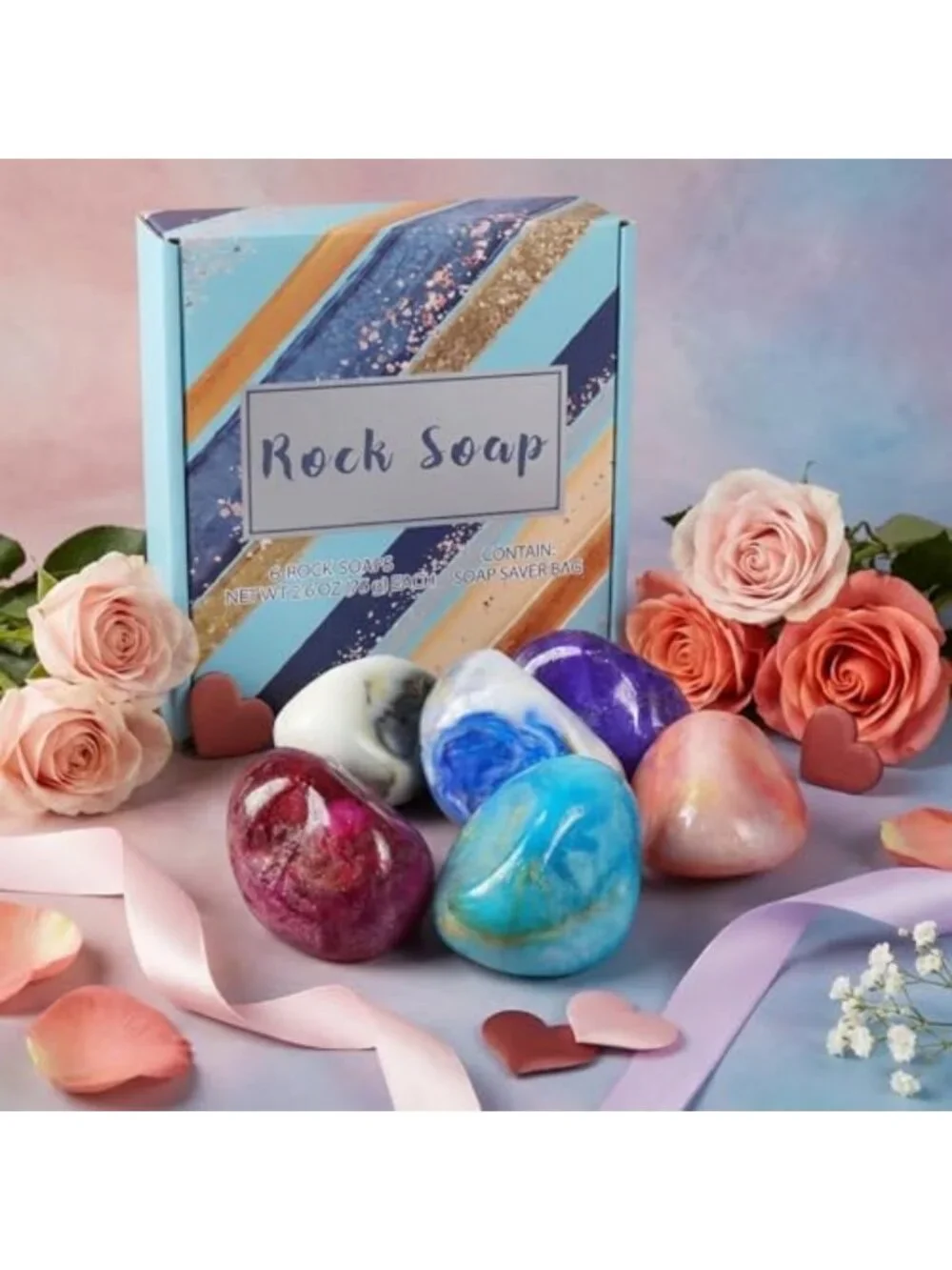 6pcs Gemstone Soap Bar Set - Moisturizing Hand, Face & Body Soaps for Gifts